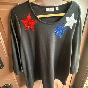 Quacker Factory Black Top with Sequin Stars Patriotic